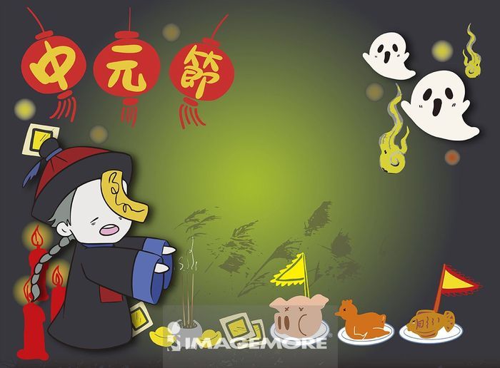 祭拜好兄弟的中元節海報正版商業圖片銷售下載 Imagemore富爾特正版圖庫